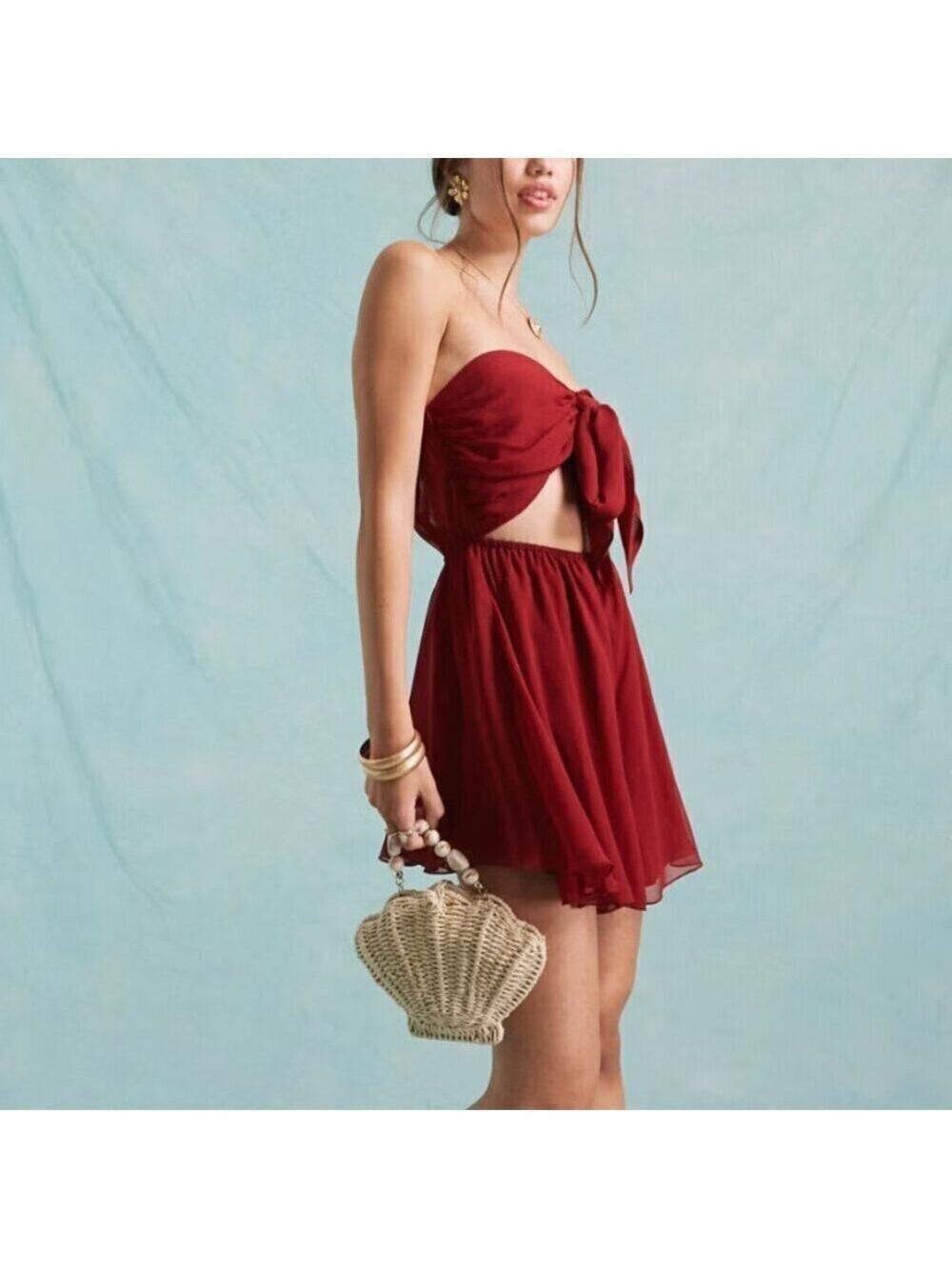 NWT Asos Miss Selfridge Beach Dobby Chiffon Tie-Front Romper S